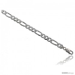 Sterling Silver Italian Figaro Chain Necklaces & Bracelets 8mm Pave diamond cut Medium Heavy Nickel Free