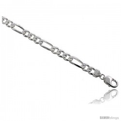 Sterling Silver Italian Figaro Chain Necklaces & Bracelets 9mm Pave diamond cut Heavy weight Beveled Edges Nickel Free