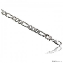 Sterling Silver Italian Figaro Chain Necklaces & Bracelets 10.7mm Pave diamond cut Heavy weight Beveled Edges Nickel Free