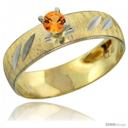 10k Gold Ladies' Solitaire 0.25 Carat Orange Sapphire Engagement Ring Diamond-cut Pattern Rhodium Accent, 3/16 -Style 10y504er