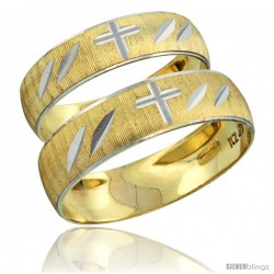 10k Gold 2-Piece Wedding Band Ring Set Him & Her 5.5mm & 4.5mm Diamond-cut Pattern Rhodium Accent -Style 10y504w2