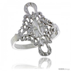 Sterling Silver Floral Filigree Ring, 3/4 in w/ Loops