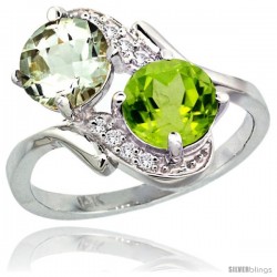 14k White Gold ( 7 mm ) Double Stone Engagement Green Amethyst & Peridot Ring w/ 0.05 Carat Brilliant Cut Diamonds & 2.34