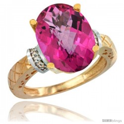 10k Yellow Gold Diamond Pink Topaz Ring 5.5 ct Oval 14x10 Stone