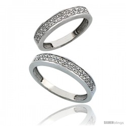 10k White Gold 2-Piece His (4mm) & Hers (4mm) Diamond Wedding Band Set, w/ 0.20 Carat Brilliant Cut Diamonds