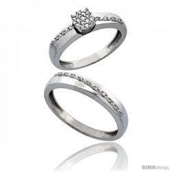 10k White Gold 2-Piece Diamond Ring Set ( Engagement Ring & Man's Wedding Band ), 0.22 Carat Brilliant Cut Diamonds, 1/8 in