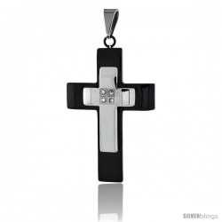 Stainless Steel Cross PendantCZ Stones 2-tone Gold Finish 2 in tall, w/ 30 in Chain