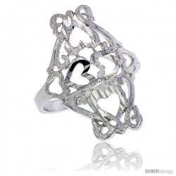 Sterling Silver Heart Cut-outs Filigree Ring, 3/4 in