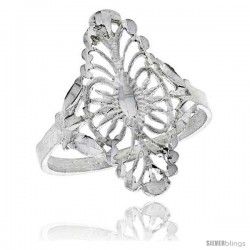 Sterling Silver Navette-shaped Filigree Ring, 1 in