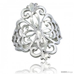 Sterling Silver Floral Pattern Filigree Ring, 3/4 in