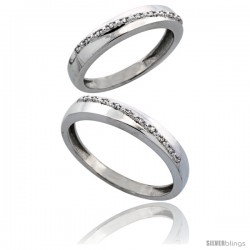 10k White Gold 2-Piece His (3.5mm) & Hers (3.5mm) Diamond Wedding Band Set, w/ 0.16 Carat Brilliant Cut Diamonds