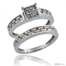 10k White Gold 2-Piece Diamond Engagement Ring Band Set w/ 0.21 Carat Brilliant Cut Diamonds, 1/8 in. (3.5mm) wide