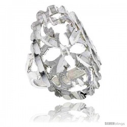 Sterling Silver Oval-shaped Leaf Design Filigree Ring, 1 in