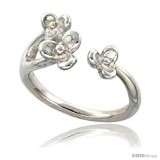 Sterling Silver 3 Petal Flowers Ring Flawless finish 1/2 in wide