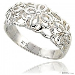 Sterling Silver Floral Pattern Cut-out Ring Flawless finish 1/2 in wide