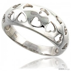 Sterling Silver Domed Band w/ Heart Cut-Outs Ring Flawless finish 3/8 in wide