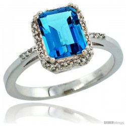 14k White Gold Diamond Swiss Blue Topaz Ring 1.6 ct Emerald Shape 8x6 mm, 1/2 in wide -Style Cw404129