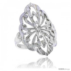 Sterling Silver Diamond-shaped Floral Filigree Ring, 7/8 in