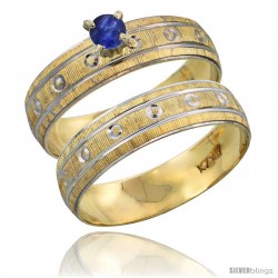 10k Gold Ladies' 2-Piece 0.25 Carat Deep Blue Sapphire Engagement Ring Set Diamond-cut Pattern Rhodium Accent, -Style 10y505e2