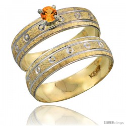 10k Gold Ladies' 2-Piece 0.25 Carat Orange Sapphire Engagement Ring Set Diamond-cut Pattern Rhodium Accent, -Style 10y505e2
