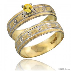 10k Gold Ladies' 2-Piece 0.25 Carat Yellow Sapphire Engagement Ring Set Diamond-cut Pattern Rhodium Accent, -Style 10y505e2