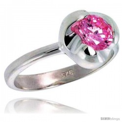 Sterling Silver Pink Tourmaline Colored CZ Flower Solitaire Ring