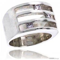 Sterling Silver Wide Fancy Cubic Zirconia Band Ring