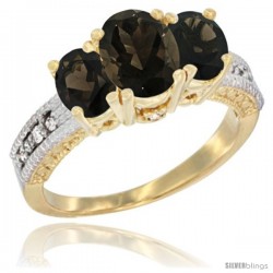 10K Yellow Gold Ladies Oval Natural Smoky Topaz 3-Stone Ring Diamond Accent