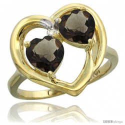 10k Yellow Gold 2-Stone Heart Ring 6mm Natural Smoky Topaz & Smoky Topaz