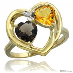 10k Yellow Gold 2-Stone Heart Ring 6mm Natural Smoky Topaz & Citrine