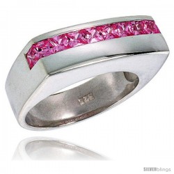 Sterling Silver Princess Cut Pink Tourmaline Colored CZ Ring