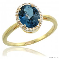 14k Yellow Gold Blue Topaz Diamond Halo Ring 1.17 Carat 8X6 mm Oval Shape, 1/2 in wide -Style Cy405z