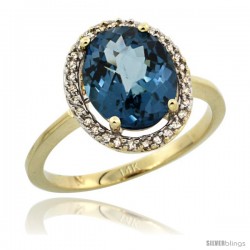 14k Yellow Gold Diamond Halo London-Blue Topaz Ring 2.4 carat Oval shape 10X8 mm, 1/2 in (12.5mm) wide