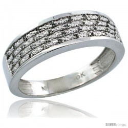 10k White Gold Men's Diamond Ring Band w/ 0.12 Carat Brilliant Cut Diamonds, 1/4 in. (6.5mm) wide