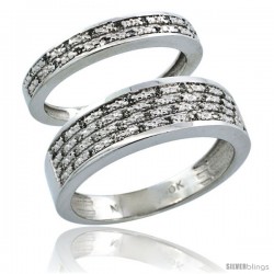 10k White Gold 2-Piece His (6.5mm) & Hers (3.5mm) Diamond Wedding Ring Band Set w/ 0.18 Carat Brilliant Cut Diamonds