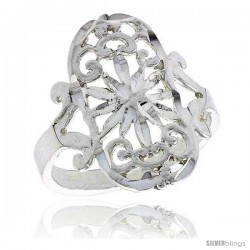 Sterling Silver Floral Pattern Filigree Ring, 3/4 in -Style Fr413