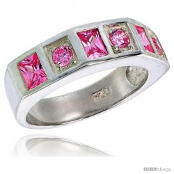 Sterling Silver Princess Cut Pink Tourmaline Colored CZ Ring -Style Rcz439