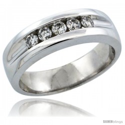 10k White Gold 5-Stone Ladies' Diamond Ring Band w/ 0.30 Carat Brilliant Cut Diamonds, 7/32 in. (5.5mm) wide