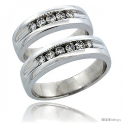 10k White Gold 2-Piece His (5.5mm) & Hers (5.5mm) Diamond Wedding Ring Band Set w/ 0.66 Carat Brilliant Cut Diamonds