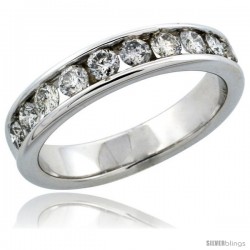 10k White Gold 10-Stone Ladies' Diamond Ring Band w/ 0.74 Carat Brilliant Cut Diamonds, 3/16 in. (4.5mm) wide