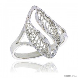 Sterling Silver Navette-shaped Filigree Ring, 3/4 in, w/ Swirl Cut-out