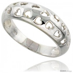 Sterling Silver Domed Band w/ Heart Cut-outs Flawless finish 5/16 in wide