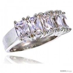 Highest Quality Sterling Silver 5/16 in (8 mm) wide Wedding Band, Emerald Cut CZ Stones -Style Rcz442