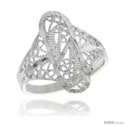 Sterling Silver Oval Filigree Ring, 3/4 in