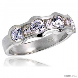 Highest Quality Sterling Silver 1/4 in (6 mm) wide Wedding Band, Bezel Set Brilliant Cut CZ Stones