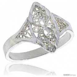 Sterling Silver Navette-shaped Filigree Ring, 1/2 in