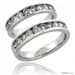 10k White Gold 2-Piece His (5mm) & Hers (4.5mm) Diamond Wedding Ring Band Set w/ 1.48 Carat Brilliant Cut Diamonds