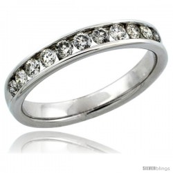 10k White Gold 11-Stone Men's Diamond Ring Band w/ 0.81 Carat Brilliant Cut Diamonds, 5/32 in. (4mm) wide