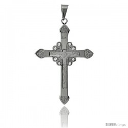 Stainless Steel Catholic Halo Crucifix Pendant CZ Stones, 2 3/16 in tall with 30 in chain