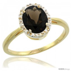 10k Yellow Gold Smoky Topaz Diamond Halo Ring 1.17 Carat 8X6 mm Oval Shape, 1/2 in wide